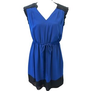 Sweet Storm Royal Blue Black Colorblock Drawstring Waist Mini Dress L Flirty